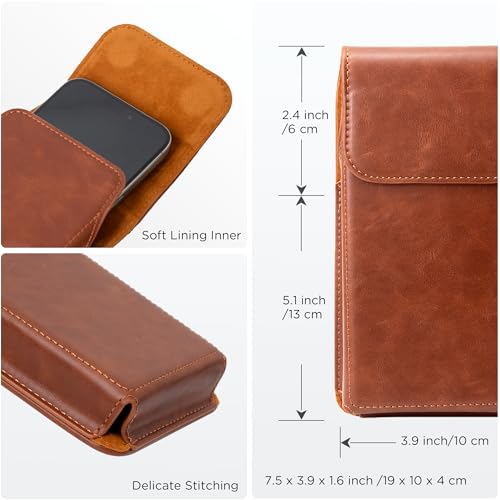 Holster for Galaxy S25 Ultra S24 Ultra S23 Ultra 5G Note 20 Ultra 5G Note 10+ Plus 5G, Premium Leather Pouch with Belt Clip Phone Holster Belt Case, Brown -XL - color: Brown, size: X-Large