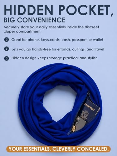Pop Fashion Solid Color Hidden Zipper Pocket Scarf - Fashion Scarf for Women - All Seasons - color: Royal Blue