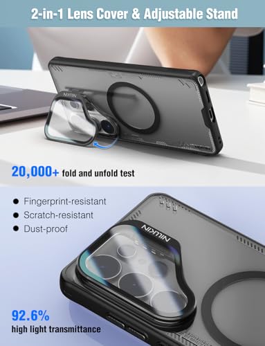Nillkin Magnetic Case for Samsung Galaxy S26 Ultra, [2-in-1 Lens Cover & Hidden Kickstand] [MagSafe Compatible & Anti-Yellowing] Shockproof S26 Ultra Translucent Slim Case for Men Women, Clear Black - color: Clear Black