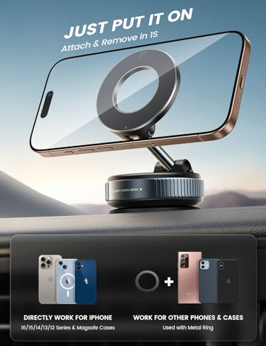 Lamicall for MagSafe Car Mount 70LBS Vacuum Suction Dashboard & Windshield - color: Black