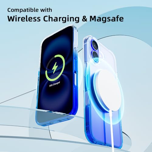 Mobnano for iPhone 16 Case, Protective Shockproof Bumpers [Not Yellowing] Anti-Scratch Transparent Slim Hard PC Back Soft TPU Frame Cover for Men Women - Gradient Blue - color: Gradient Blue