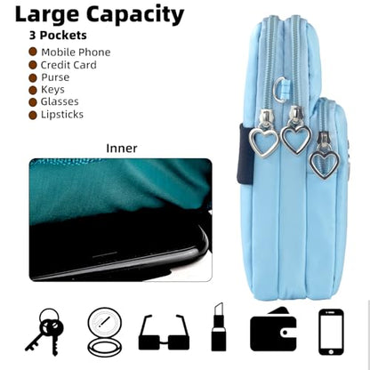 Small Crossbody Bag for Women - Mini Phone Purses with Crossbody Strap and Wallet - Nylon Arm Bag - color: A-lightblue