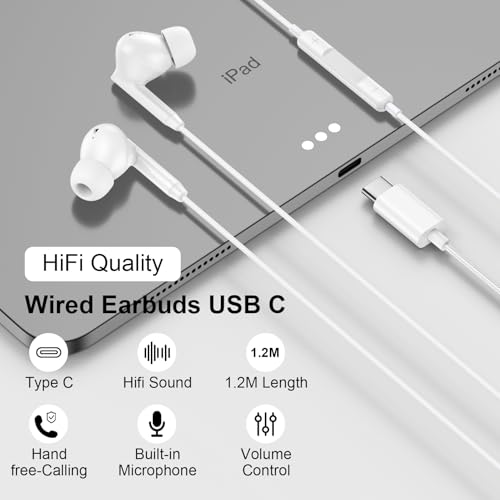 USB C Earphones Wired Headphones for iPhone 17 17 Pro Max Plus 16 16e 15 - color: White