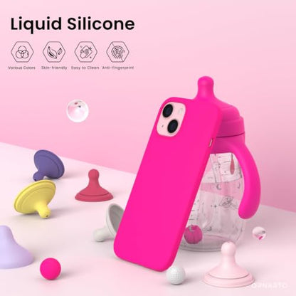 ORNARTO Compatible with iPhone 15 Case 6.1, Slim Liquid Silicone 3 Layers Full Covered Soft Gel Rubber Phone Case, Anti-Scratch Shockproof Protective Cover 6.1 Inch, Hot Pink - color: Hot Pink