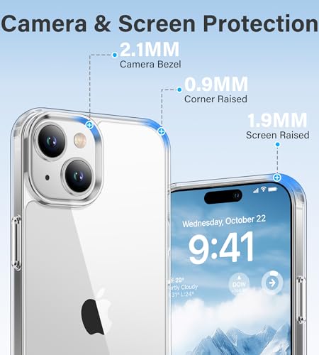 Vakoo Clear Case for iPhone 15, Anti-Yellowing | Hard Back with Military-Grade Drop Protection, Wireless Charging Compatible - color: Transparent, size: iPhone 15