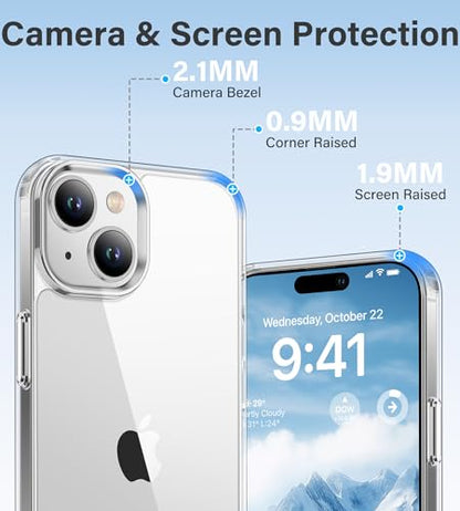 Vakoo Clear Case for iPhone 15, Anti-Yellowing | Hard Back with Military-Grade Drop Protection, Wireless Charging Compatible - color: Transparent, size: iPhone 15