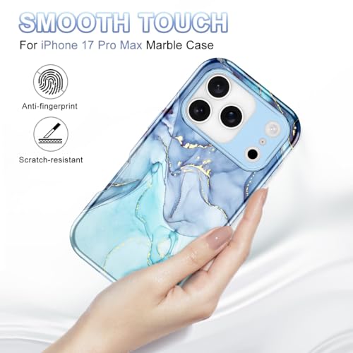 Btscase Compatible with iPhone 17 Pro Max Case 6.9 Inch 2025,Marble Pattern 3 in 1 Heavy Duty Shockproof Full Body Rugged Hard PC+Soft Silicone Drop Protective Women Girl Phone Cases, Blue Cyan - color: Blue Cyan, size: iPhone 17 Pro Max