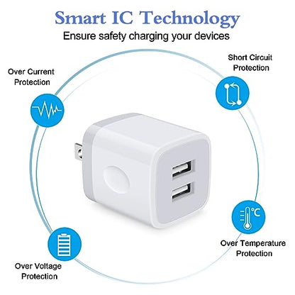 USB Wall Charger, Charger Block, 2Pack 2.1A/5V Dual Port USB Wall Plug Cube - color: white