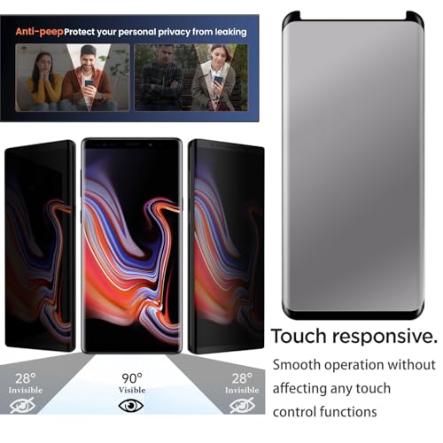 Compatible for Samsung Galaxy Note 9 Screen Protector Tempered Glass Privacy Film [Case Friendly] [3D Curved Edge] [Anti-Scratch] [High Definition] (2 Pack, Black/Clear)