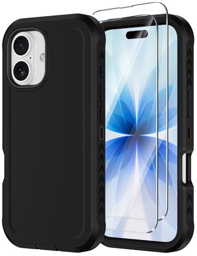 for iPhone 17 Case [Compatible with MagSafe] Heavy Duty Military-Grade Shockproof,Anti-Slip 3-Layer Rugged Drop Protection with Screen Protector,Anti-Scratch Magnetic Phone Cover for Apple 17 (Black) - color: Black-m