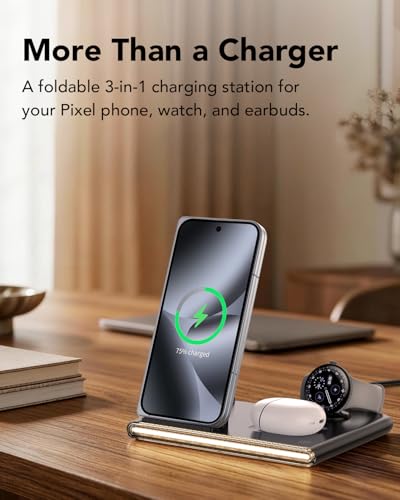3 in 1 Wireless Foldable Charging Station for Google Pixel Watch 5 4 - color: Black