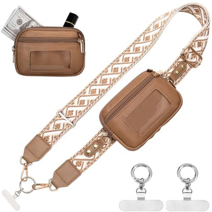 Clip and Go strap for phone with Leather Wallet crossbody phone - color: Khaki