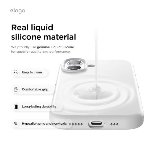 elago Premium Magnetic Silicone Case for iPhone 17 White | Compatible with MagSafe, Liquid Silicone Material, Protection, Shockproof, Slim Phone (White) - color: White, size: iPhone 17