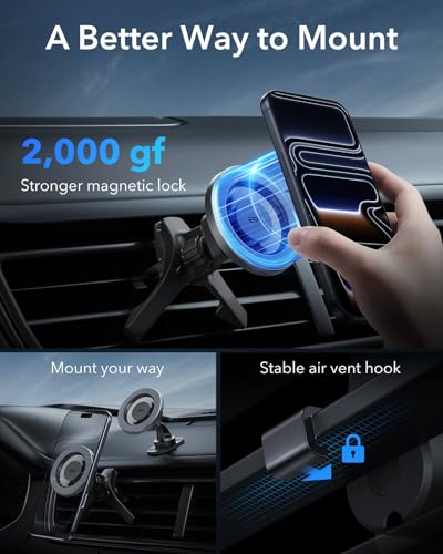 ESR for MagSafe Car Mount, Car Phone Holder for iPhone 18 Pro Max/Duo/17-12 - color: Black