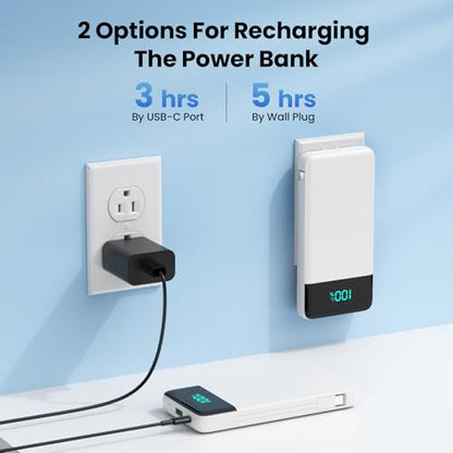 Portable Charger for iPhone with Built-in Cables and Wall Plug,Upgraded 13800mAh Fast Charging USB C Power Bank,4 Outputs Slim Travel Essential Battery Pack for iPhone 17/16/15/14/13,Galaxy,-White - color: White