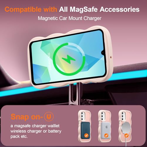 UEEBAI Magnetic for Samsung Galaxy A17 5G Case, Compatible with MagSafe, Transparent Wave Frame Design Case Soft Edge Cover Cute Clear Matte Shockproof Protective Phone Case, Pink - color: Pink, size: Samsung Galaxy A17 5G