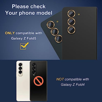Suoman for Samsung Galaxy Z Fold 5 Camera Lens Protector, Metal Texture Style Tempered Glass Camera Lens Cover [Metal CD Lines]- Gold - color: Gold