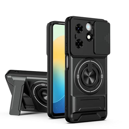 Compatible with Tecno Pop 8 Case Cover,Compatible with Tecno Spark Go 20 20c / Spark Go 2024 BG6 with Slide Camera Cover Phone Stand Protective Case Black - color: Black, size: Compatible with Tecno Pop 8