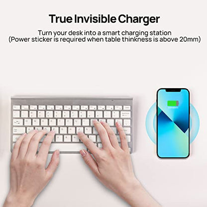 KPON Invisible Wireless Charger,30mm Under Desk Charger Mat, Furniture Table Nightstand Desktop Charging Station for iPhone17/16/15/14/13/12/Samsung/LG/Google Pixel Desk Essentials(with QC Adapter)