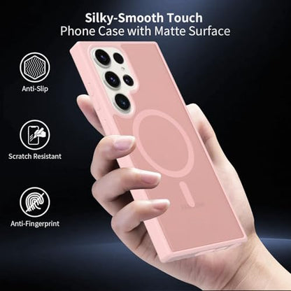 for Samsung Galaxy S23 Ultra Case Magnetic, Compatible with Magsafe 6.8 Inches Slim Fit Heavy Duty Protection Wireless Charging Lightweight Shockproof Anti-Slip Protective Phone Cover, Pink - color: Pink Magnetic
