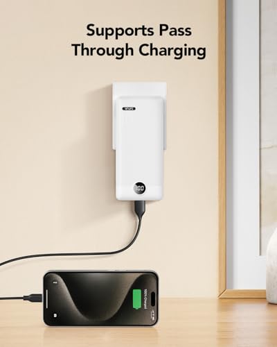 VRURC Portable Charger, Power Bank Built-in Cables and AC Wall Plug - color: White