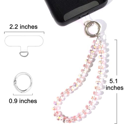 Acofect Crystal Beaded Phone Wrist Strap Charm Chain Wristlet Cellphone Lanyard Bracelet Keychain with Tether Tab Hands-Free - color: Flat Ab Pink