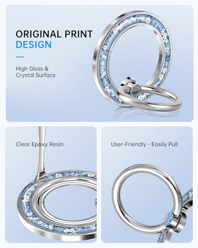 Magnetic Phone Ring, Compatible with MagSafe Phone Grip, Blue Flower - color: Blue Little Flower