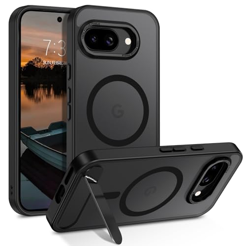 GUAGUA Compatible with Google Pixel 9A Case with Stand, Magnetic Cases Translucent Matte Back Slim Fit Shockproof Protective Invisible Folding Kickstand Phone Case for Google Pixel 9A, Black - color: Black, size: for Google Pixel 9A