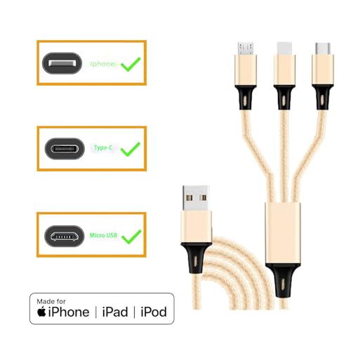 Multi Charging Cable, 3 in 1 USB Cable, Gold - color: Gold