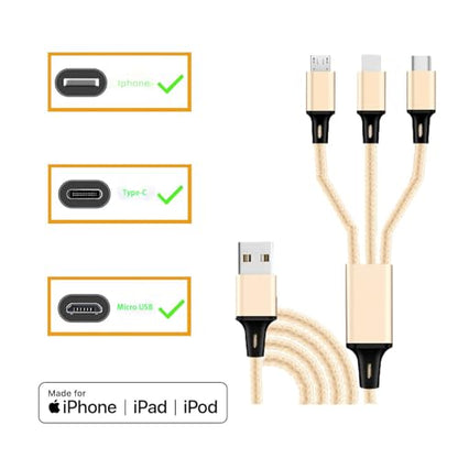 Multi Charging Cable, 3 in 1 USB Cable, Gold - color: Gold