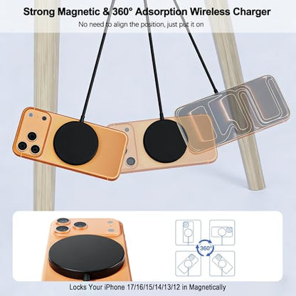 [Apple MFi Certified] iPhone Magnetic Wireless Charger 15W 6FT Mag-Safe Charging Pad with USB C Fast Wall Charger Block for iPhone 17 Pro Max/Air/16 Pro/16 Plus/15/14/13/12/AirPods Pro 3/2(Black)