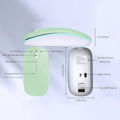 WREANU Wireless Bluetooth Mouse, Rechargeable Laptop Mice, Green - color: Green Wireless Bluetooth Mouse