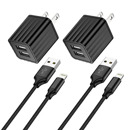 iPhone Fast Charger,2Pack Dual Port Wall Charger with Fast Charging 6.6Foot - color: Black 2Pack 6Feet