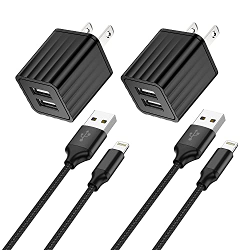 iPhone Fast Charger,2Pack Dual Port Wall Charger with Fast Charging 6.6Foot - color: Black 2Pack 6Feet