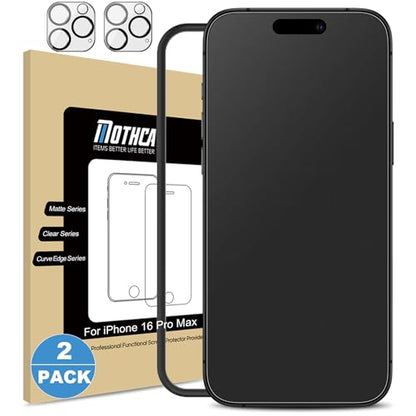 Mothca 2 Pack Matte Glass Screen Protector for iPhone 16 Pro Max[6.9 inch] + 2 Pack Camera Lens Protector, Anti-Glare & Anti-Fingerprint Tempered Glass (Not Privacy Film) Bubble Free, Smooth as Silk - size: iPhone 16 Pro Max-6.9 Inch
