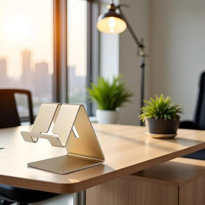 Gold Aluminium Alloy Cell Phone Stand, Cell Phone Aluminum Desktop Solid Universal Desk Stand Aluminum Desktop Stand for All Mobile Smart Phone Office Decor Cell Phones and Accessories