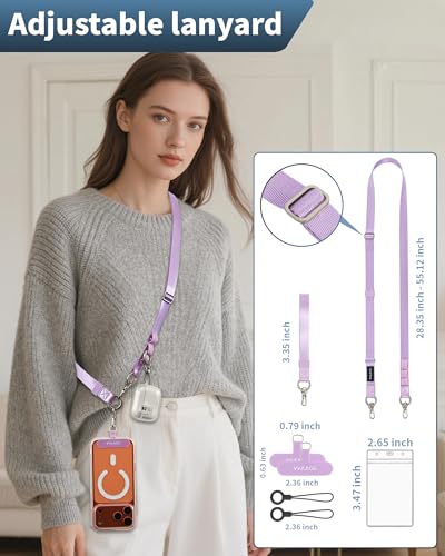 VVAAGG Cell Phone Lanyard for iPhone: Adjustable Phone Strap Crossbody Neck and Wrist Strap Anti-Theft Lanyard Travel Essential Compatible for iPhone Android Smartphones Purple - color: Purple