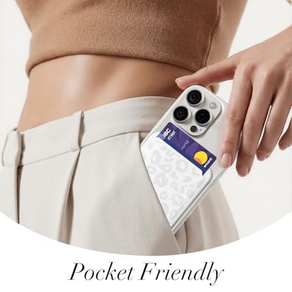 Svanove Leopard Magnetic Phone Wallet Compatible with Magsafe Wallet for Women, Cheetah Print ID Credit Card Holder Wallets for iPhone 17/16/15/14/13/12 Series, Cute Slim Leather Wallets, White - color: White