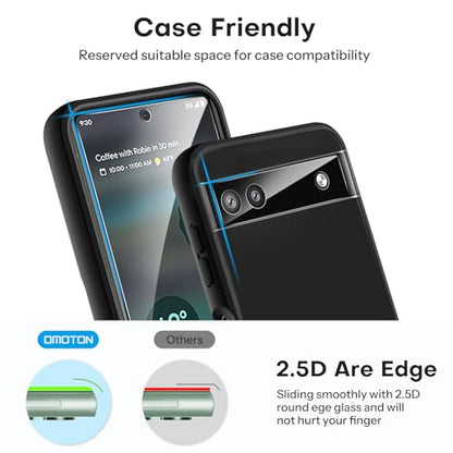 OMOTON 3+2 Pack Screen Protector for Google Pixel 6a (6.1 Inch 2022 Release), 3 Pack Tempered Glass Screen Protector & 2 Pack Camera Lens Protector, Bubble Free/Scratch Resistant - size: Pixel 6a-61''
