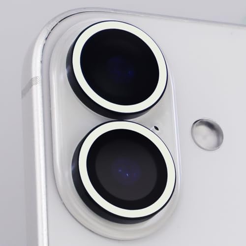 Luminous Camera Lens Protector for iPhone 16/16 Plus Individual Metal Ring Tempered Glass Glow in The Dark Lens Cover (2PCS) (White, for iPhone 16/16 Plus) - color: White