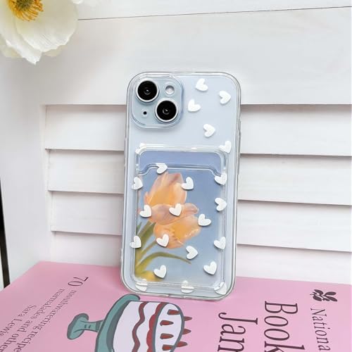 NITITOP Compatible with iPhone 15 Plus Case Clear with Card Holder Cute White Love Heart Pattern Design Design Soft TPU Shock-Absorbing Wallet Case Protective Cover - White - color: White, size: iPhone 15 Plus