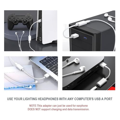 Fidioto USB Male to Lightning Female Audio Adapter Cable Type A to Lightning Dongle Converter Support Volume Control Mic Compatible with MacBook Computer PC Headphone,Earphones, Earbuds, and More - style: 1 Pack