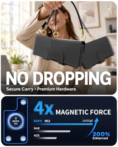 for iPhone 17 Pro Max 2-in-1 Magnetic Crossbody Wallet Case + Wrist Strap | Wireless Charging After Wallet Removal, Detachable Crossbody/Wrist Straps, Landscape Stand, Card Holder and Zipper Pocket - color: Black, size: iPhone 17 Pro Max