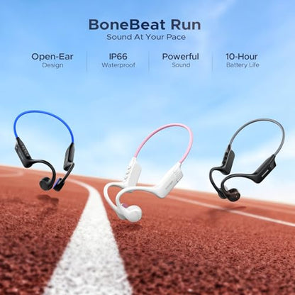 Bone Conduction Headphones, Open-Back Bluetooth Wireless Sports Headphones, IP66 Sweatproof, 10-Hour Battery Life, with Microphone, Suitable for Cycling, Running, Fitness（White）