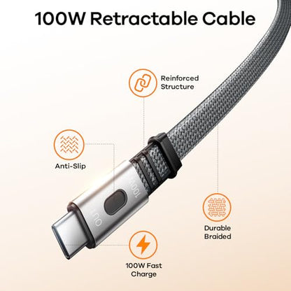 100W Power Bank Fast Charging 20000mAh, Built-in Retractable USB-C Cable