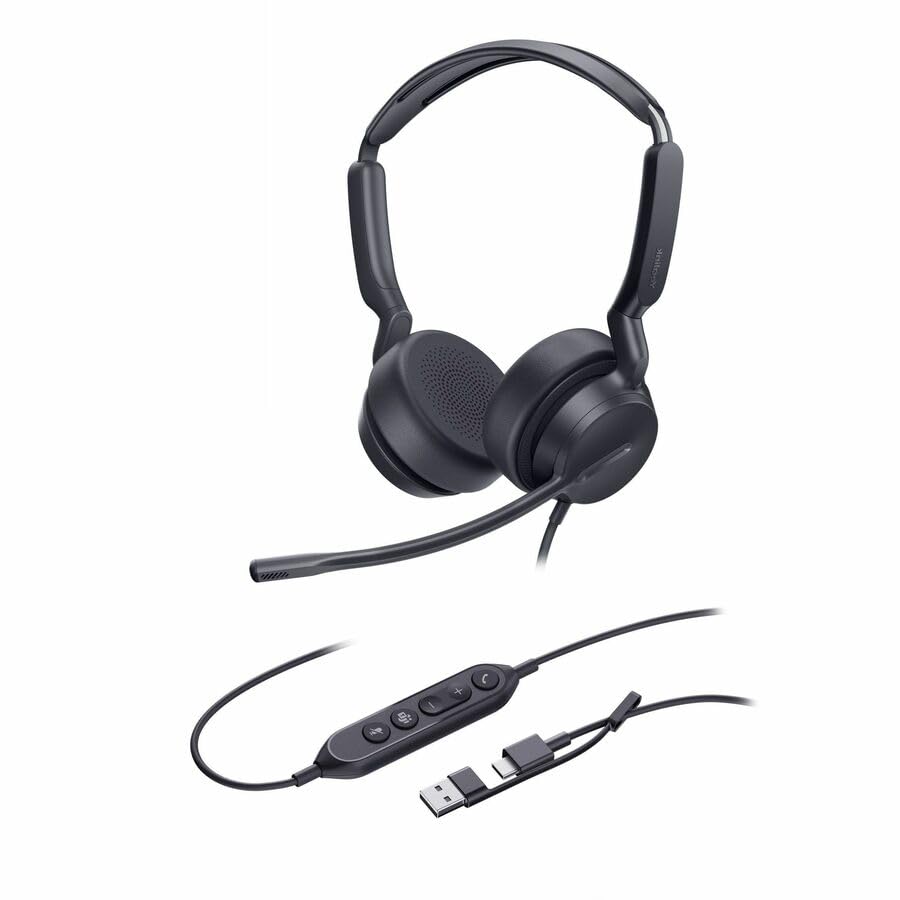 Yealink UH42 USB-C/A Wired Headset,AI Noise Cancelling Mic,in-Line Controls - color: Dual-Ear (UC), size: USB-C/A