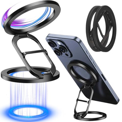 Gym Magnetic Phone Holder - Black-Gray, Dual Magnet, Strong Grip, 360° Rotation, Attach to Metal Surfaces, Compatible with iPhone 16/15/14/13/12, Samsung, MagSafe Case & All Smartphones - color: Black-Grey