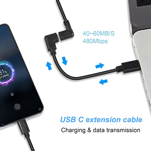 GINTOOYUN USB C Extension Cable, USB Type C Male to Right Angle 90 Degree USB Type C Female Charger Cable for Laptop.Tablet.Mobile Phone（0.3m）