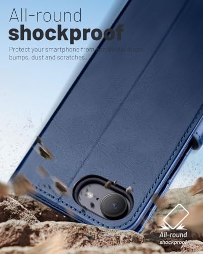 OCASE for iPhone 17e/iPhone 16e Wallet Case, Card Holder, Blue | RFID Blocking, Kickstand, Magnetic Closure, PU Leather Flip Folio, Shockproof TPU Shell, Protective Phone Cover (6.1") - color: Blue