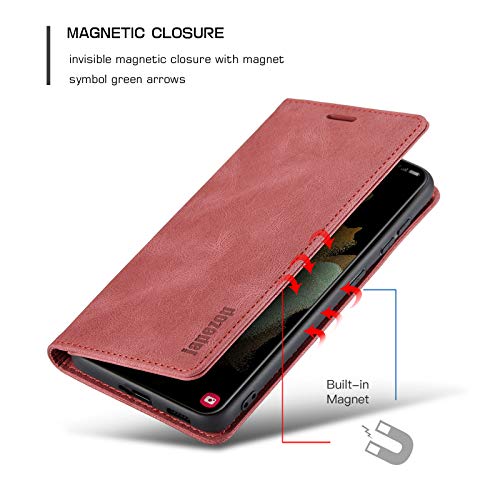 Samsung Galaxy S21 FE 5G Wallet Case with Card Holder RFID Blocking Kickstand Magnetic,Leather Flip Case Wallet for Samsung Galaxy S21 FE 5G 6.4 Inch (Wine Red) - color: Wine Red, size: S21 FE 6.4"